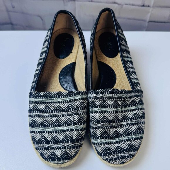 b.ø.c. Born Concept Espadrille Flats | Size 7.5M | Black & Cream Patterned Slip- - Picture 10 of 13